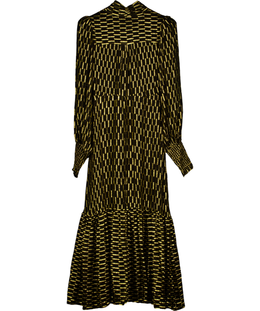 QUEEN OF ARCHIVES Black / Gold Chiffon Alabama Maxi Dress UK M