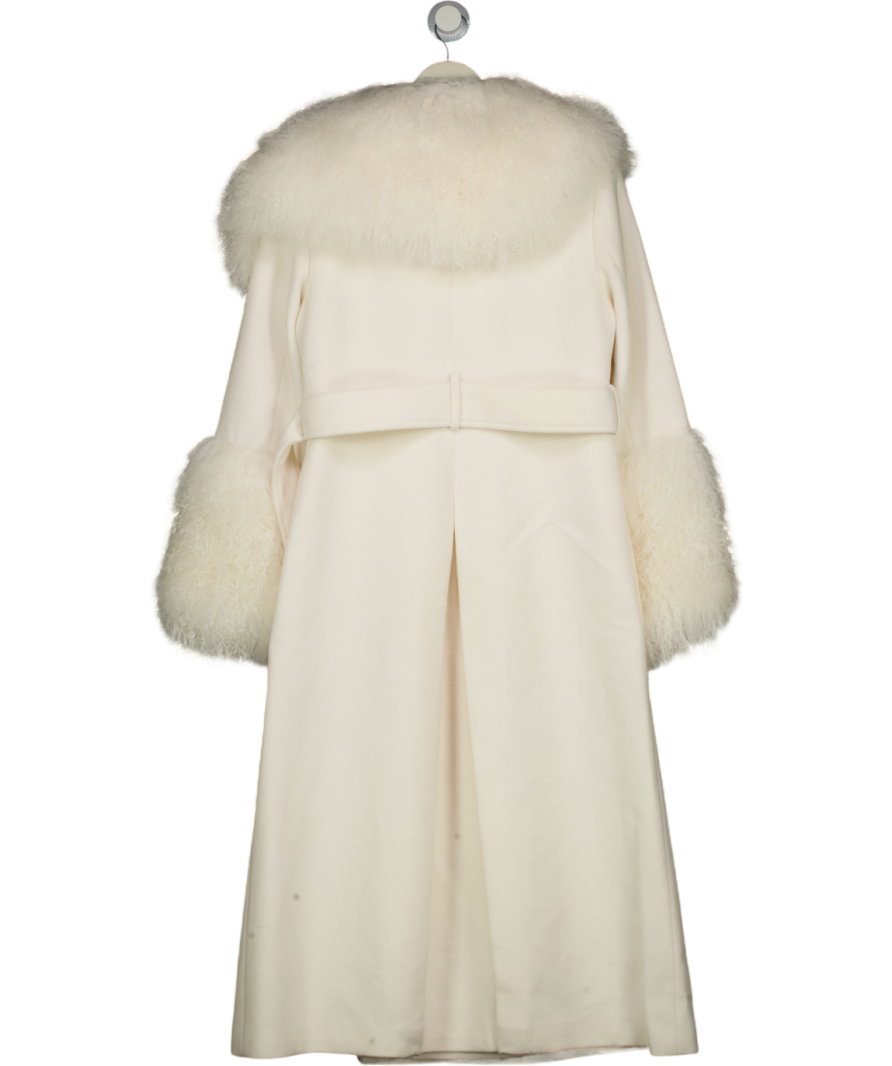 Karen Millen Ivory White Brushed Wool & Shearling Tailored Coat UK 10
