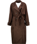 M&S Brown Double Breasted Longline Suedette Trench Coat UK 18