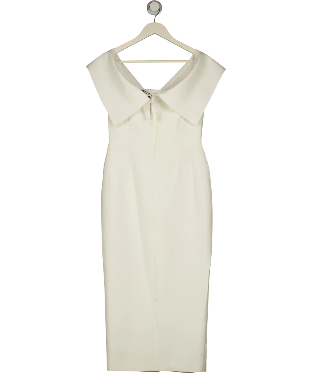 KAREN MILLEN Ivory White Tailored Bardot Button Through Midi Dress UK 8
