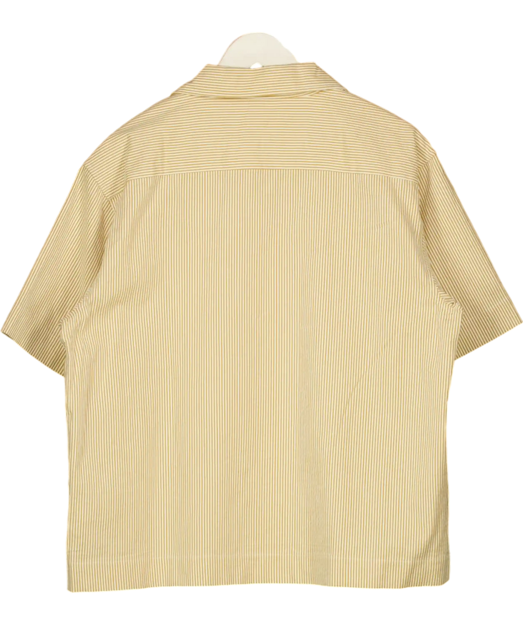 CHARLTON 'camp Collar' Shirt In Butter Yellow Stripe Cotton Seersucker UK M