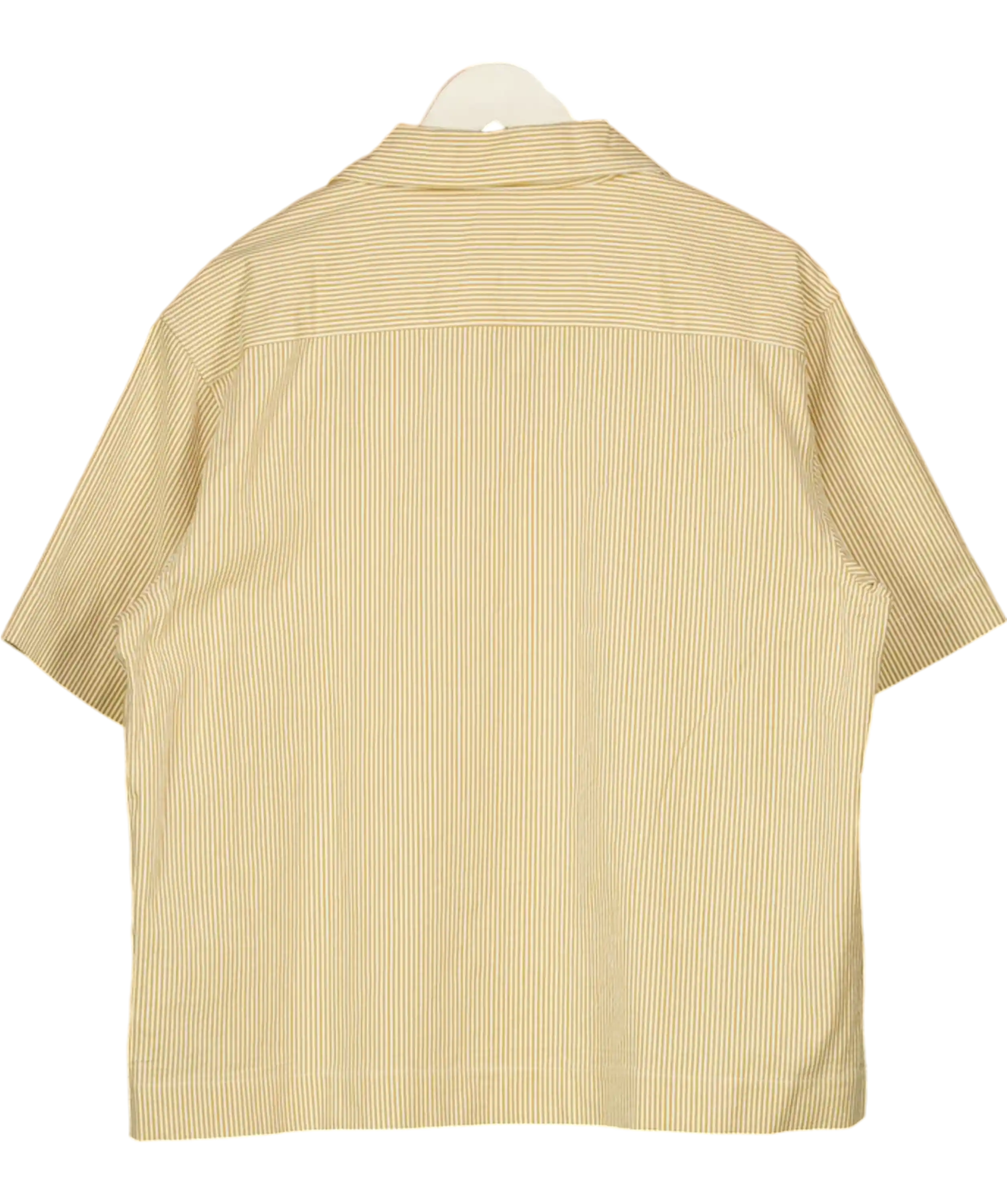 CHARLTON 'camp Collar' Shirt In Butter Yellow Stripe Cotton Seersucker UK M