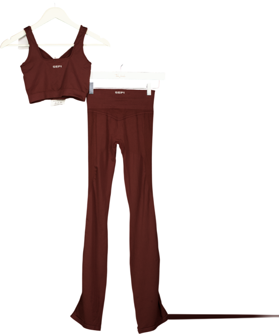 SEFI 2-piece Chocolate Brown Leggings And Bra Top Set UK XS