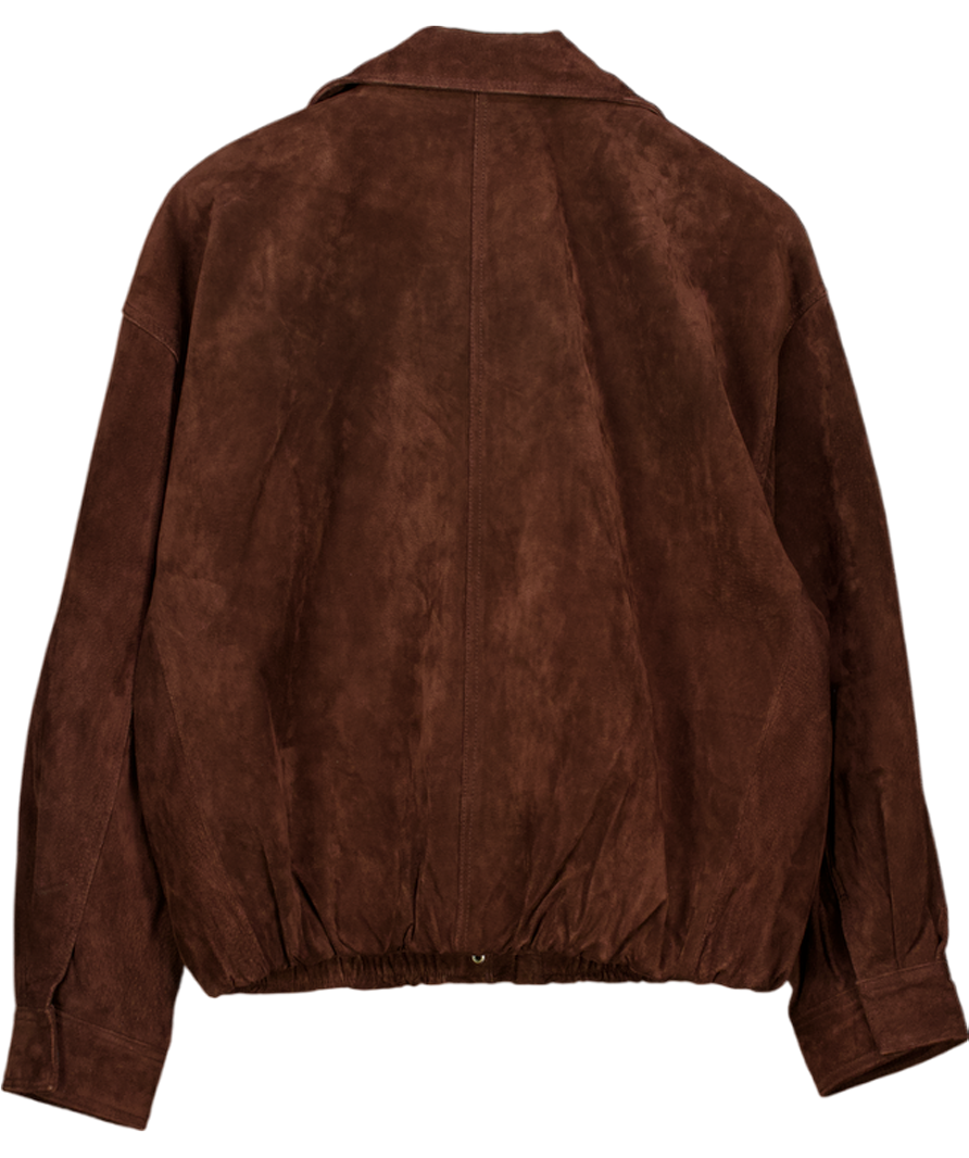 ZARA Dark Brown 100% Suede Leather Jacket UK XS