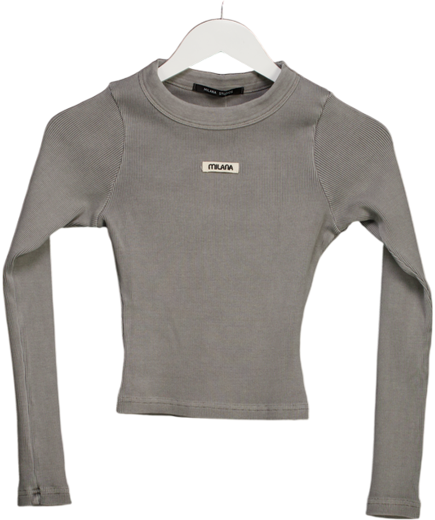 Milana Studios Washed Ash Grey Ribbed Long Sleeve UK S
