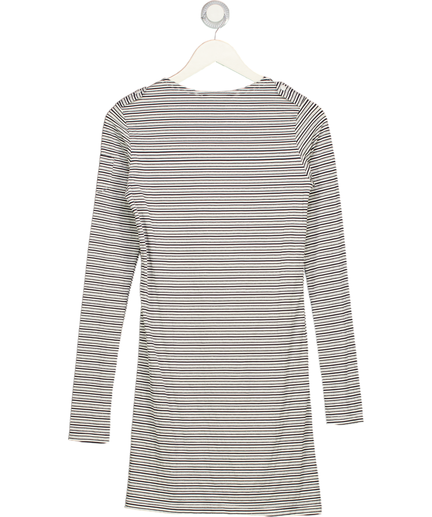 MELISSA ODABASH White / Navy /silver Striped Long Sleeve Jersey Mini Dress UK M