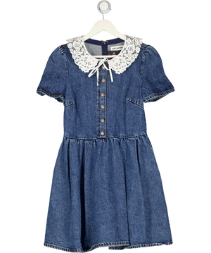 SELF PORTRAIT Blue Lace Collar Denim Mini Dress UK 10
