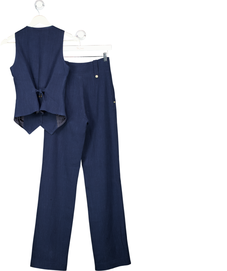 HOLLAND COOPER 2-piece Navy Blue Linen Blend Waistcoat And Wide Leg Trouser Set UK 6