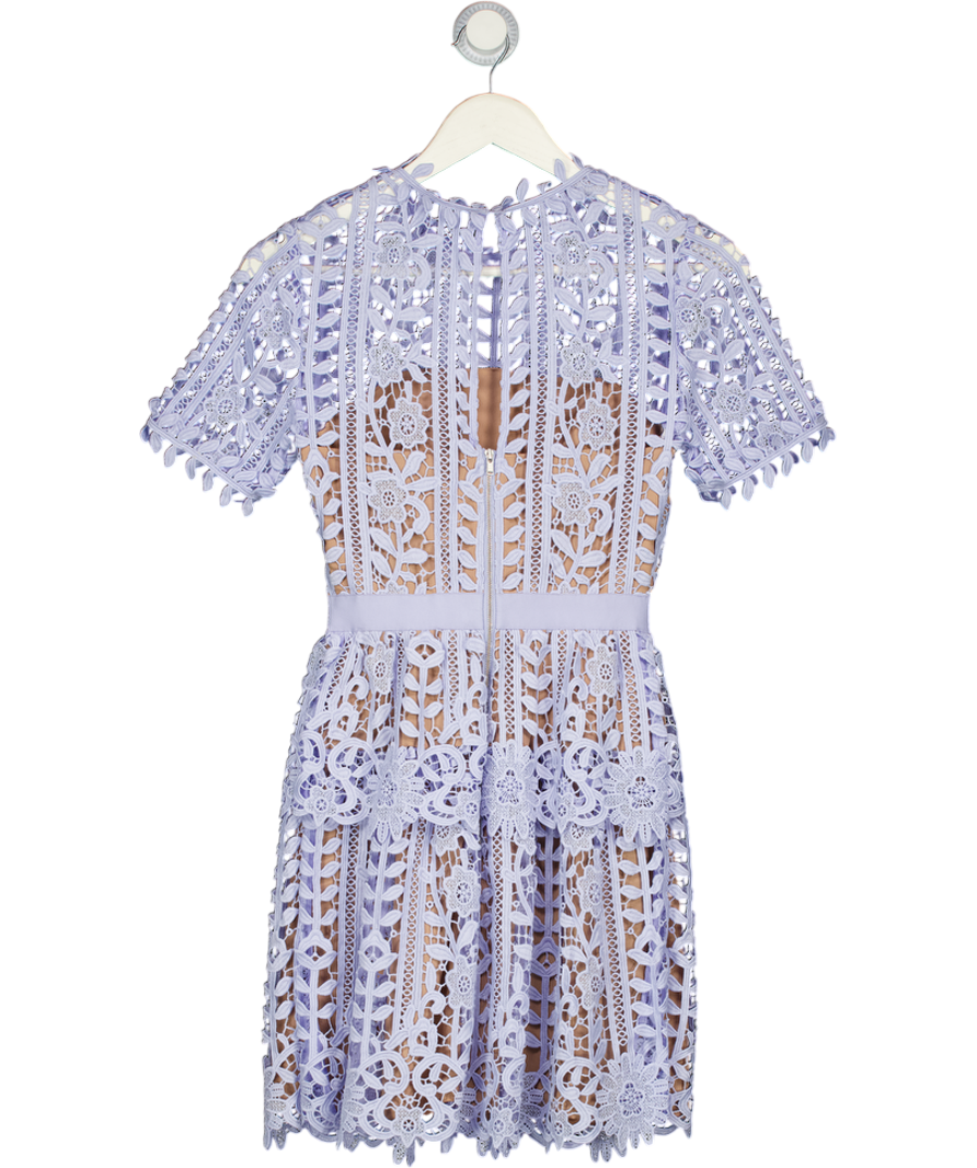 SELF PORTRAIT Light Blue Guipure Lace Tiered Mini Dress UK 4