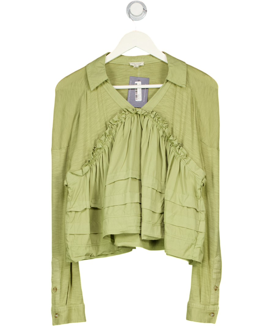 ANTHROPOLOGIE PILCRO Green Ruffle Detail Jersey Top UK XS