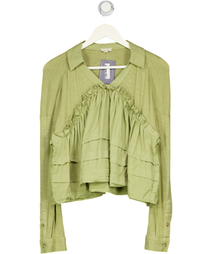 ANTHROPOLOGIE PILCRO Green Ruffle Detail Jersey Top UK XS