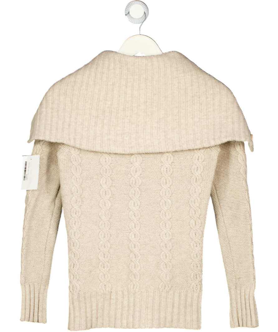 TED BAKER Beige Oversize Collar 100% Lambswool Cable Knit Jumper UK 8
