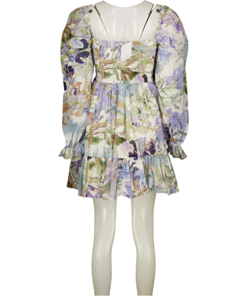 & OTHER STORIES Multicoloured Smocked Puff Sleeve  Square Neck Mini Dress UK 8