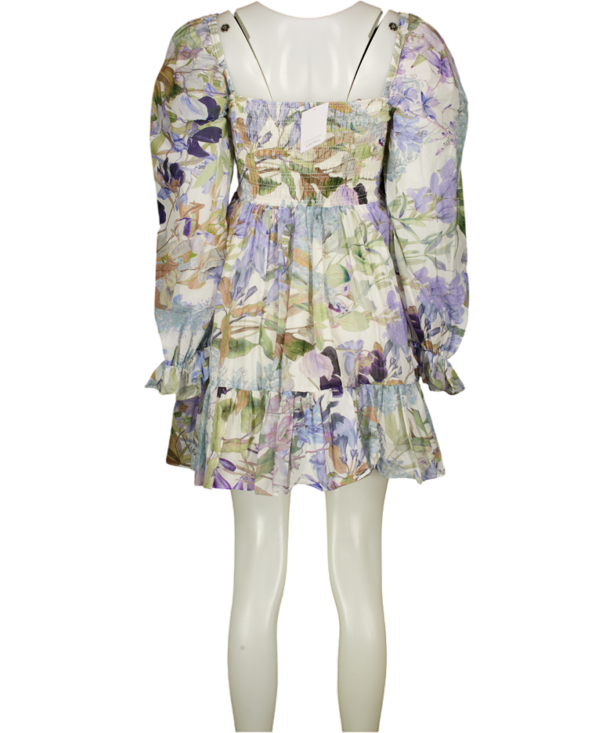 & OTHER STORIES Multicoloured Smocked Puff Sleeve  Square Neck Mini Dress UK 8