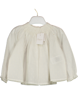 Bonpoint White Organic Cotton Smocked Blouse With Gold Metallic Fleck 9-12 Months