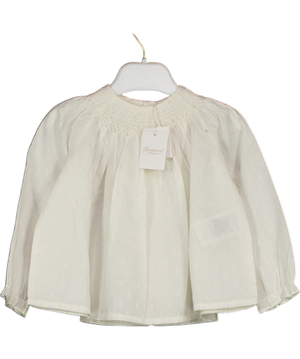 Bonpoint White Organic Cotton Smocked Blouse With Gold Metallic Fleck 9-12 Months