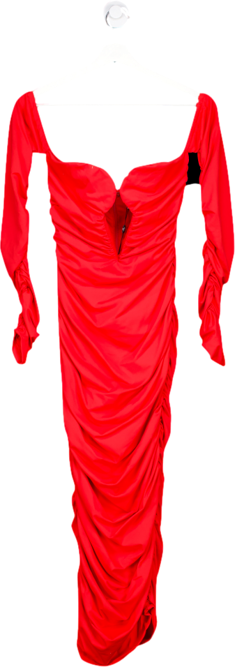 Club L Red Plunge Ruched Long Sleeved Midi Dress UK 8