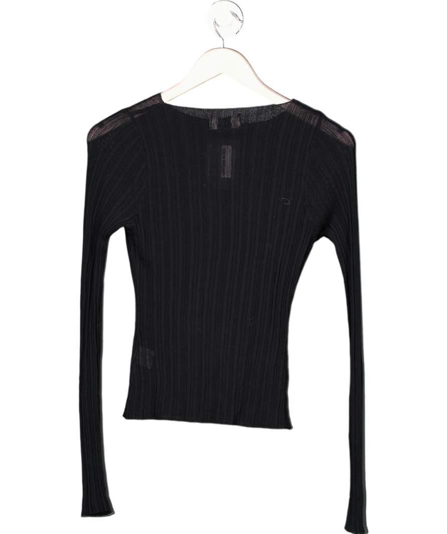 DISSH Black Sheer Ribbed Button Up Fitted Cardigan Top UK S
