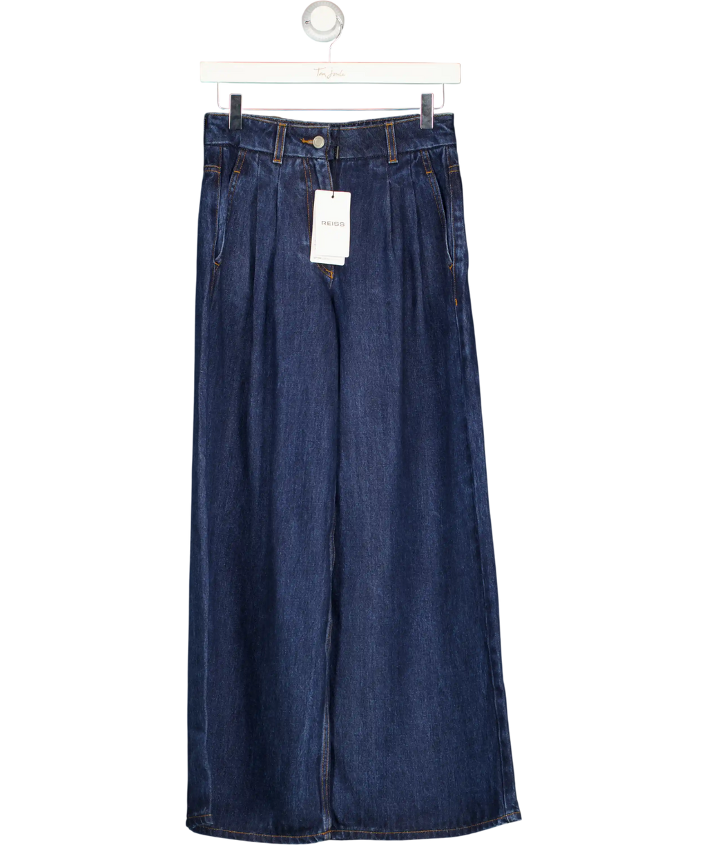 REISS Blue Raymond Petite Double Pleat Wide Leg Jeans W25