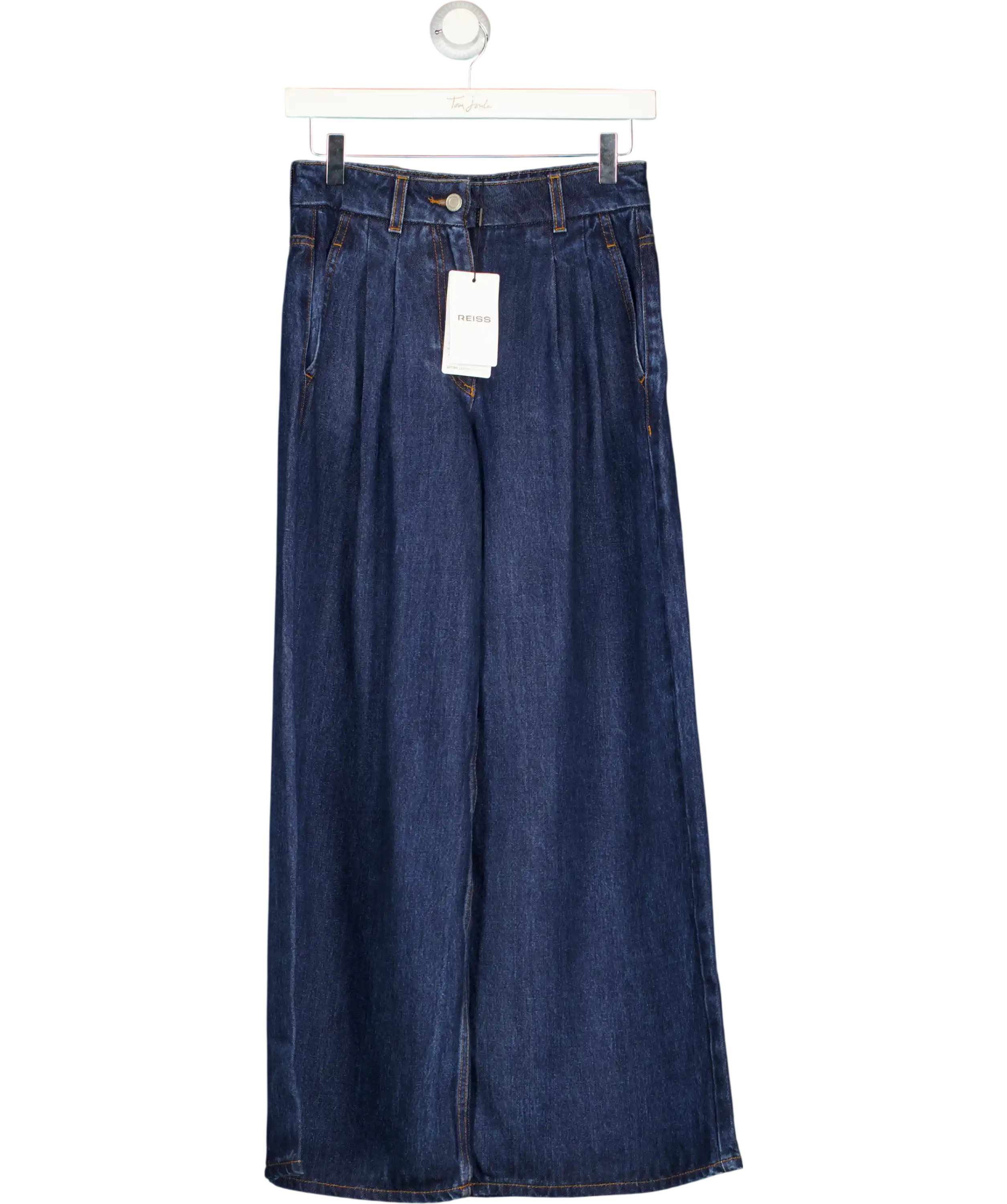 REISS Blue Raymond Petite Double Pleat Wide Leg Jeans W25