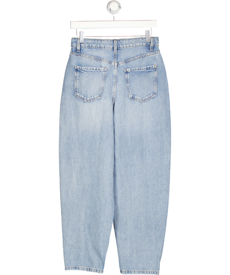 THREADBARE Blue Barrel Leg Jeans In Light Wash UK 8