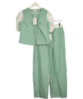 NA-KD 2-piece Green Stripe Anglaise Tie Detail Top And Wide Leg Trouser Set UK 10
