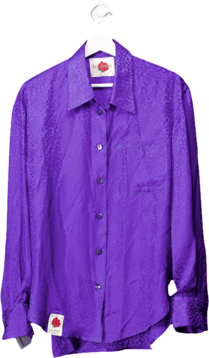 Art dealer Purple 100% Silk Leopard Jacquard Shirt UK S