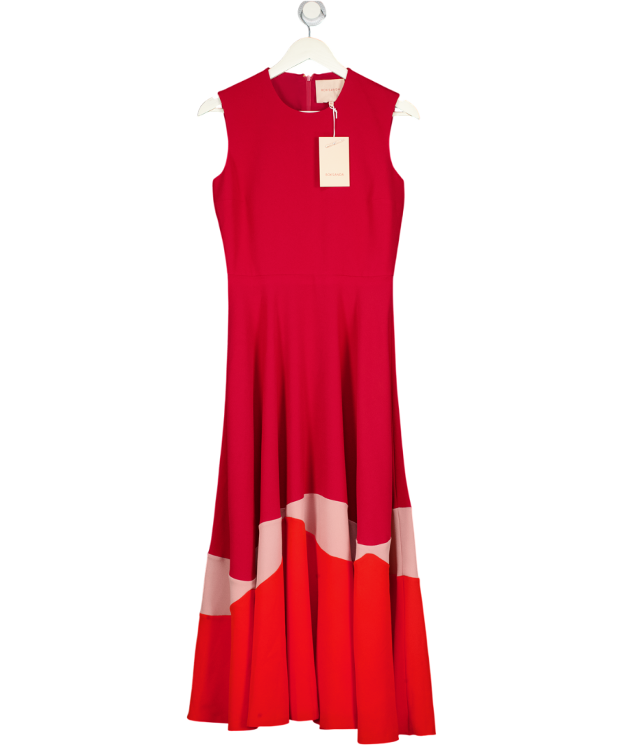 ROKSANDA Red Crepe Colour Block Maxi Dress UK 10