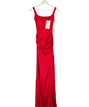 OH POLLY Red Marleigh Corseted Thigh-high Split Maxi Dress UK 6