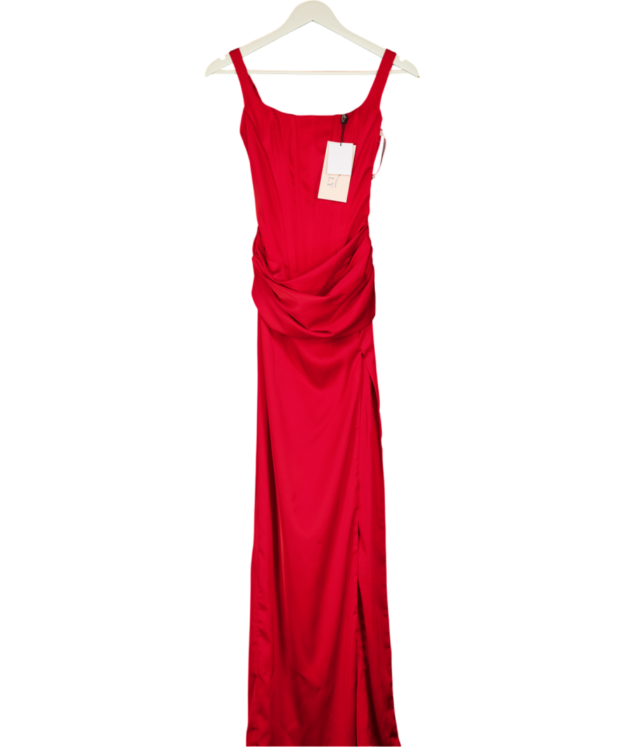OH POLLY Red Marleigh Corseted Thigh-high Split Maxi Dress UK 6