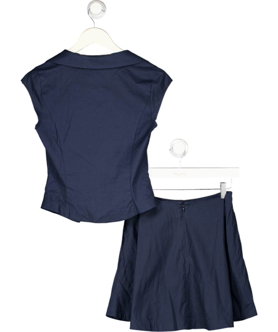 REFORMATION 2-piece  Navy Blue Organic Cotton Shirt & Mini Skirt Set Sz0 UK 4