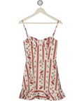 REFORMATION White / Red Floral Stripe Frill Hem Cupped Mini Dress Sz0 UK 4