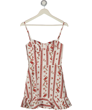 REFORMATION White / Red linen Mariana Mini Dress Sz0 UK 4