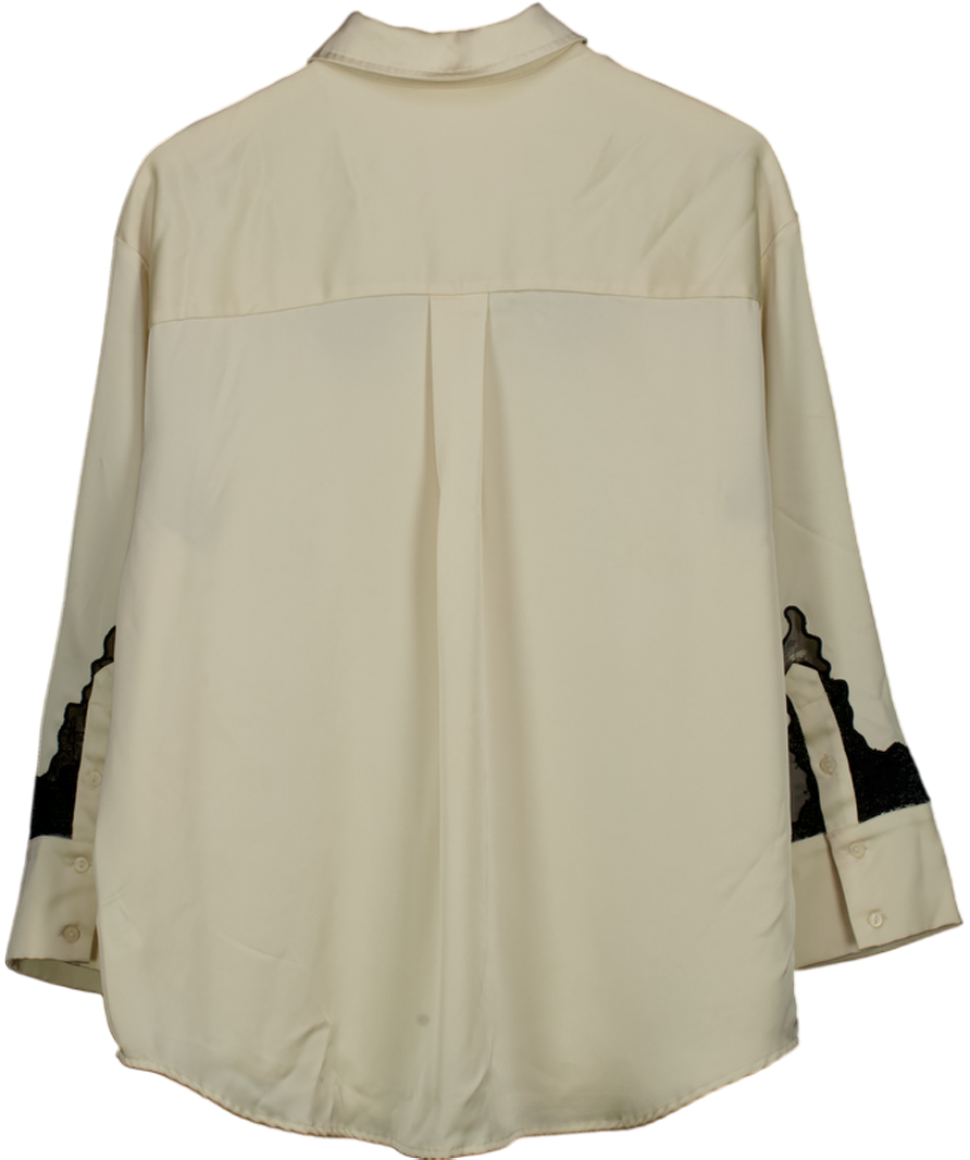 Monsoon Leah Cream & Black Lacy Satin Shirt Ivory UK M
