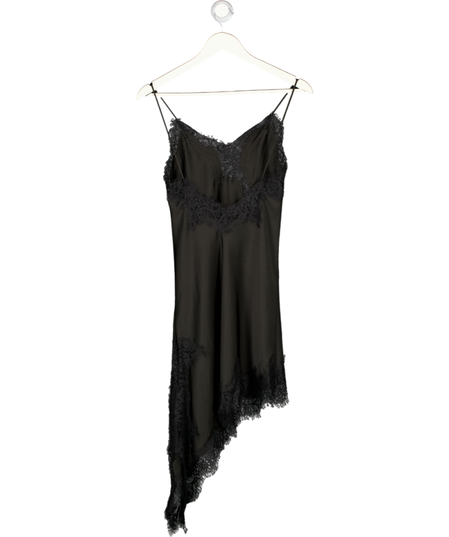 ZARA Black Asymmetric Satin & Lace Slip Dress UK XS
