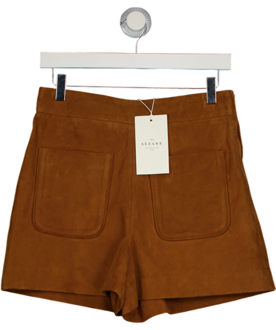SEZANE Brown Real Suede Leather Leonis Shorts UK 10