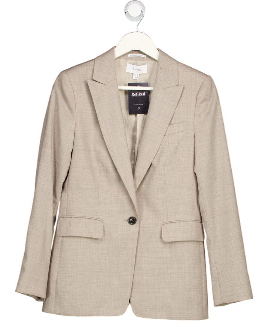 REISS Beige Emily Wool Blend Tailored Blazer UK 10