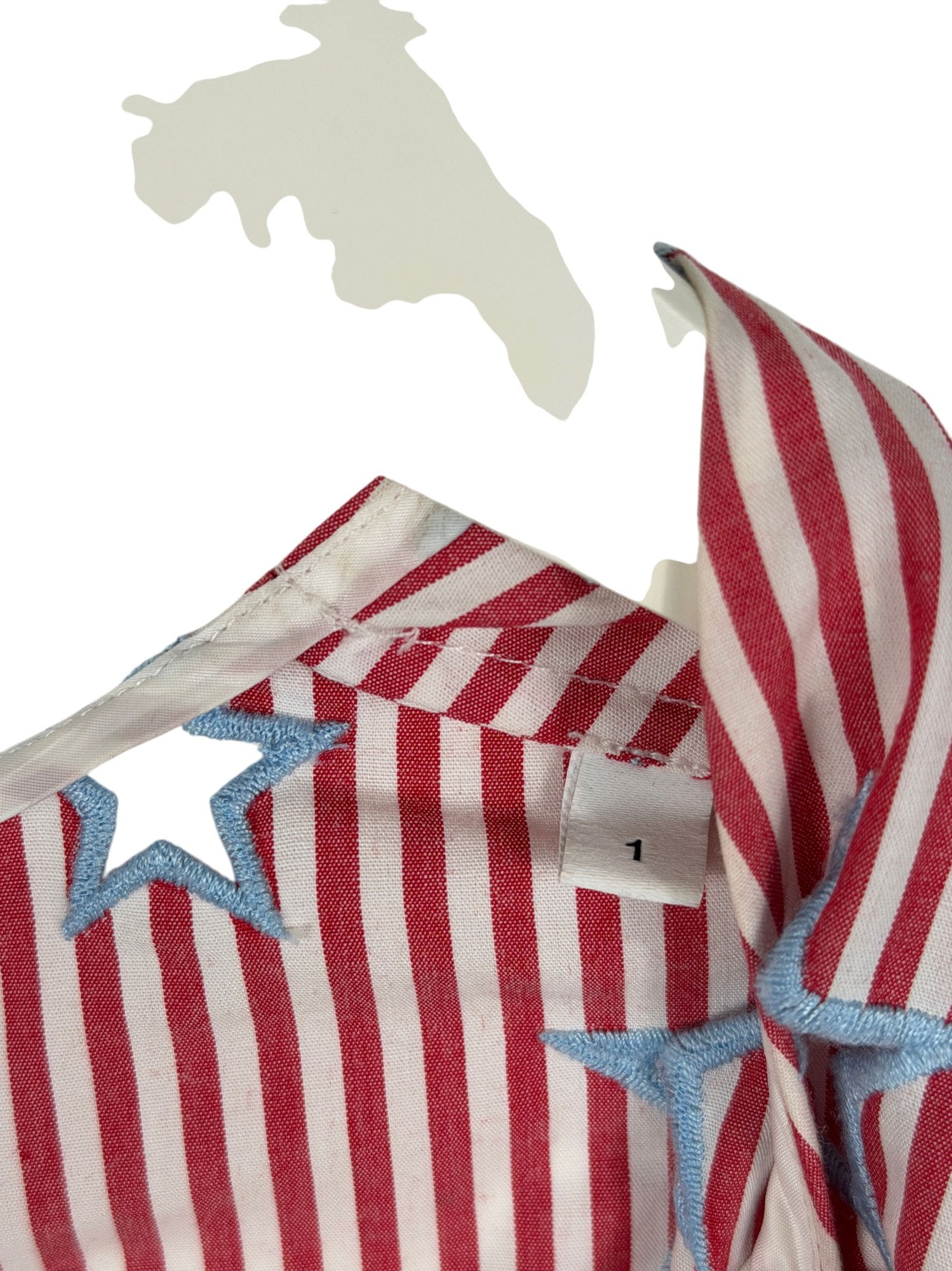 SANDRO Red Striped Star Embroidered Blouse SZ1