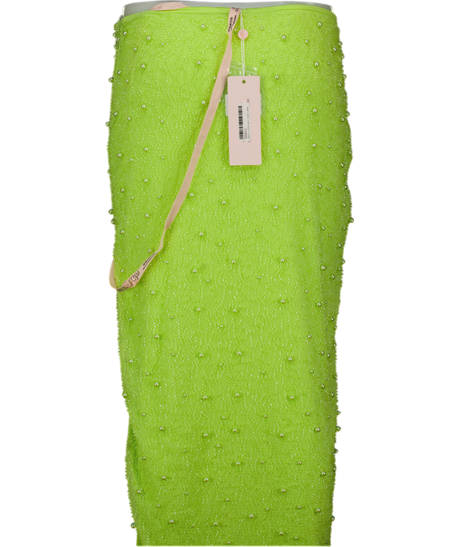 Oh Polly Lime Green Pearl Beaded Embellished Maxi Skirt UK 10
