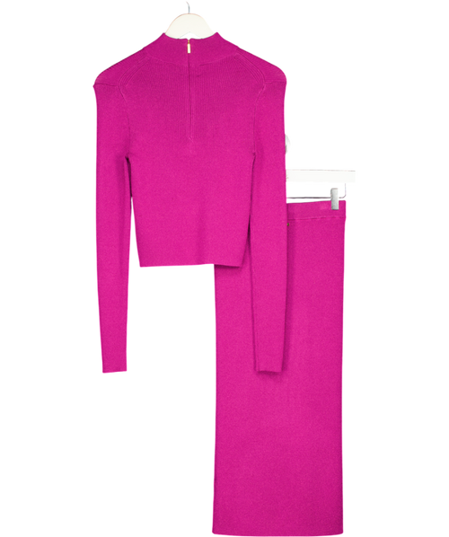 MICHAEL Michael Kors Pink 2-piece Fuchsia Metallic Ribbed Knit Pencil Skirt And Jumper Set UK XS