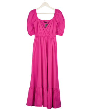 ZARA Bright Pink Cotton Poplin Maxi Dress UK XS