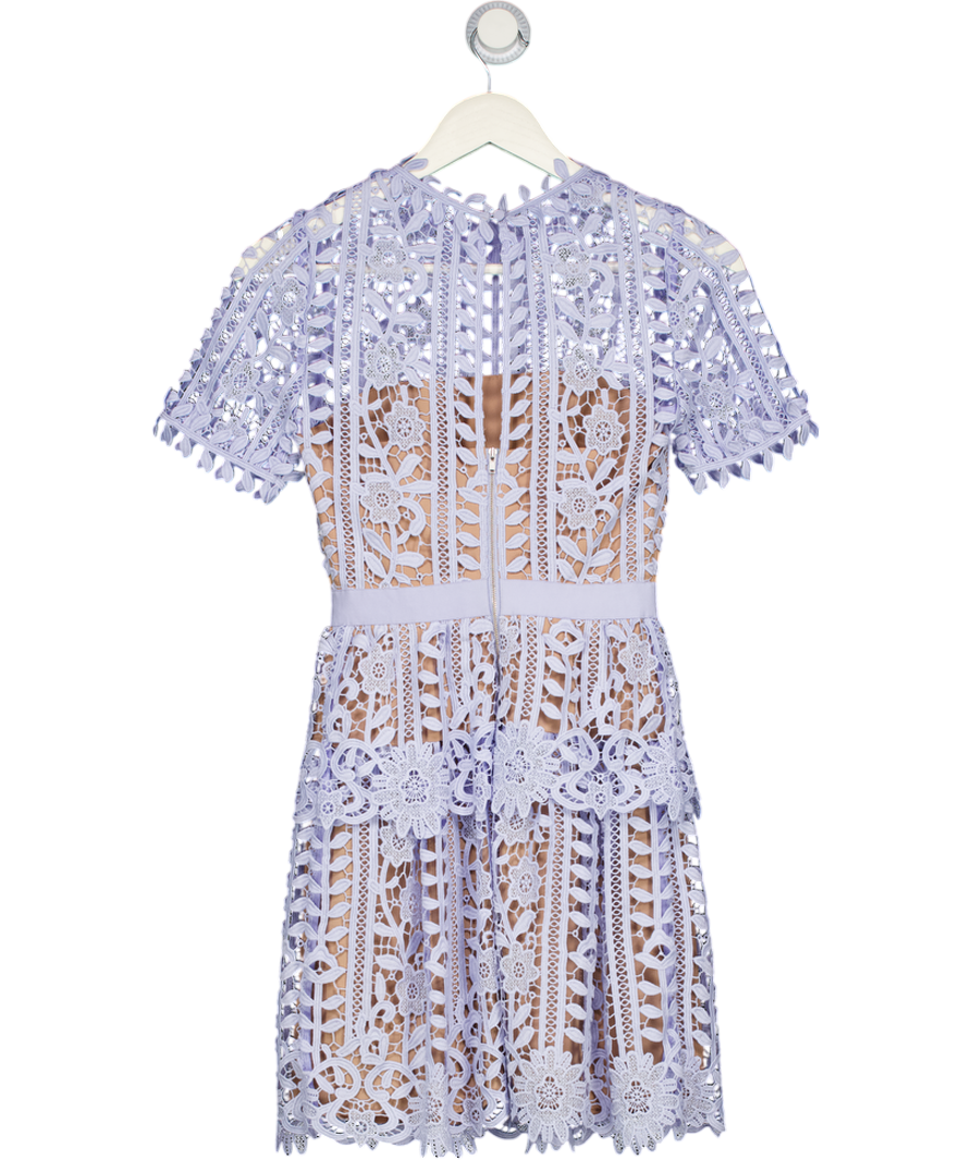 SELF PORTRAIT Lilac Blue Guipure Lace Mini Dres UK 4