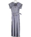 LK Bennett Beau Blue And Cream Striped Cotton Sun Dress UK 12