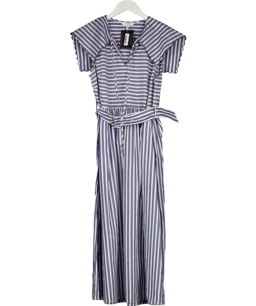 LK Bennett Beau Blue And Cream Striped Cotton Sun Dress UK 12