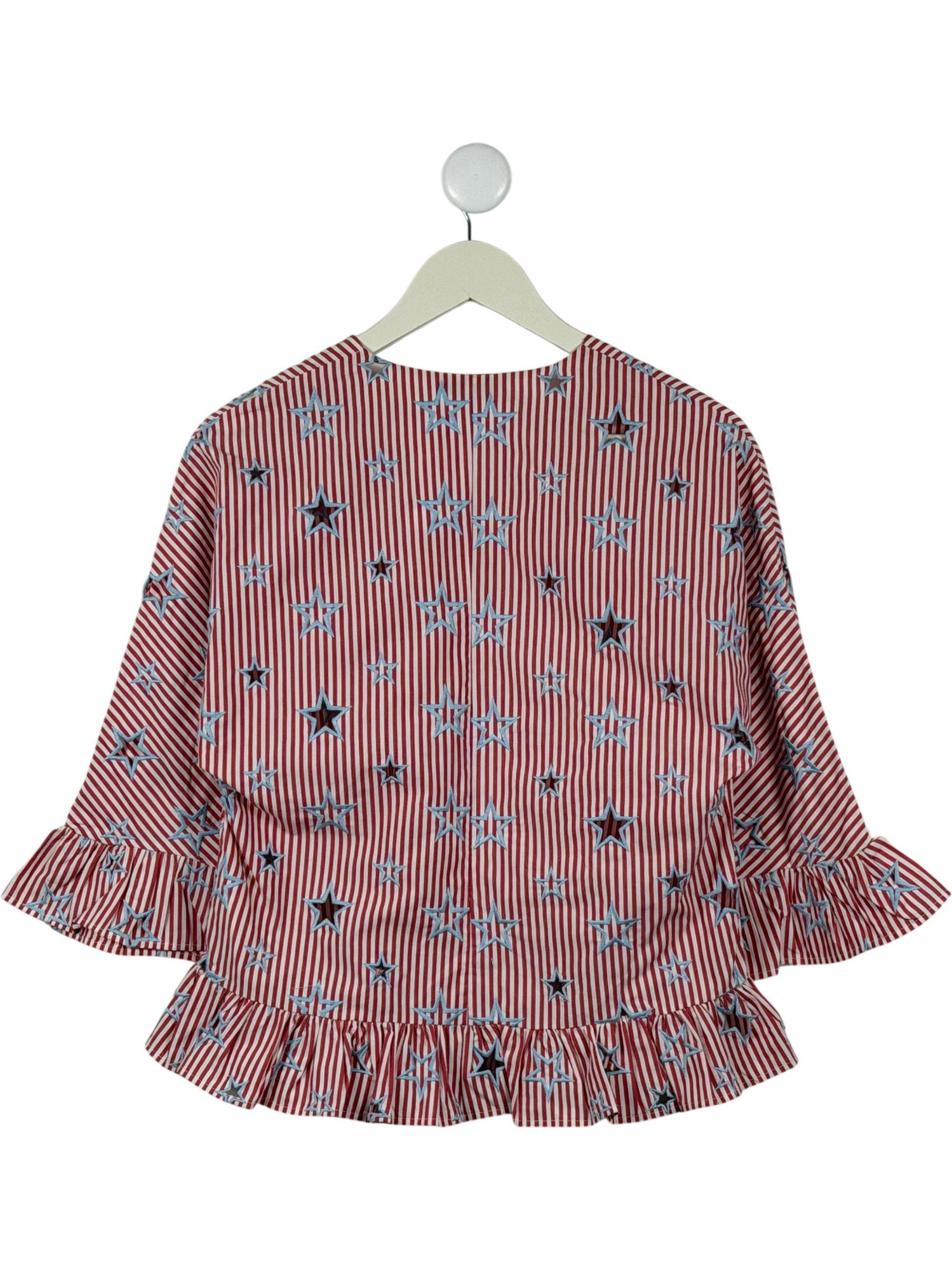 SANDRO Red Striped Star Embroidered Blouse SZ1