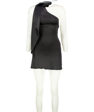 Oh Polly Black Slinky Scarf Neck Mini Dress UK 6