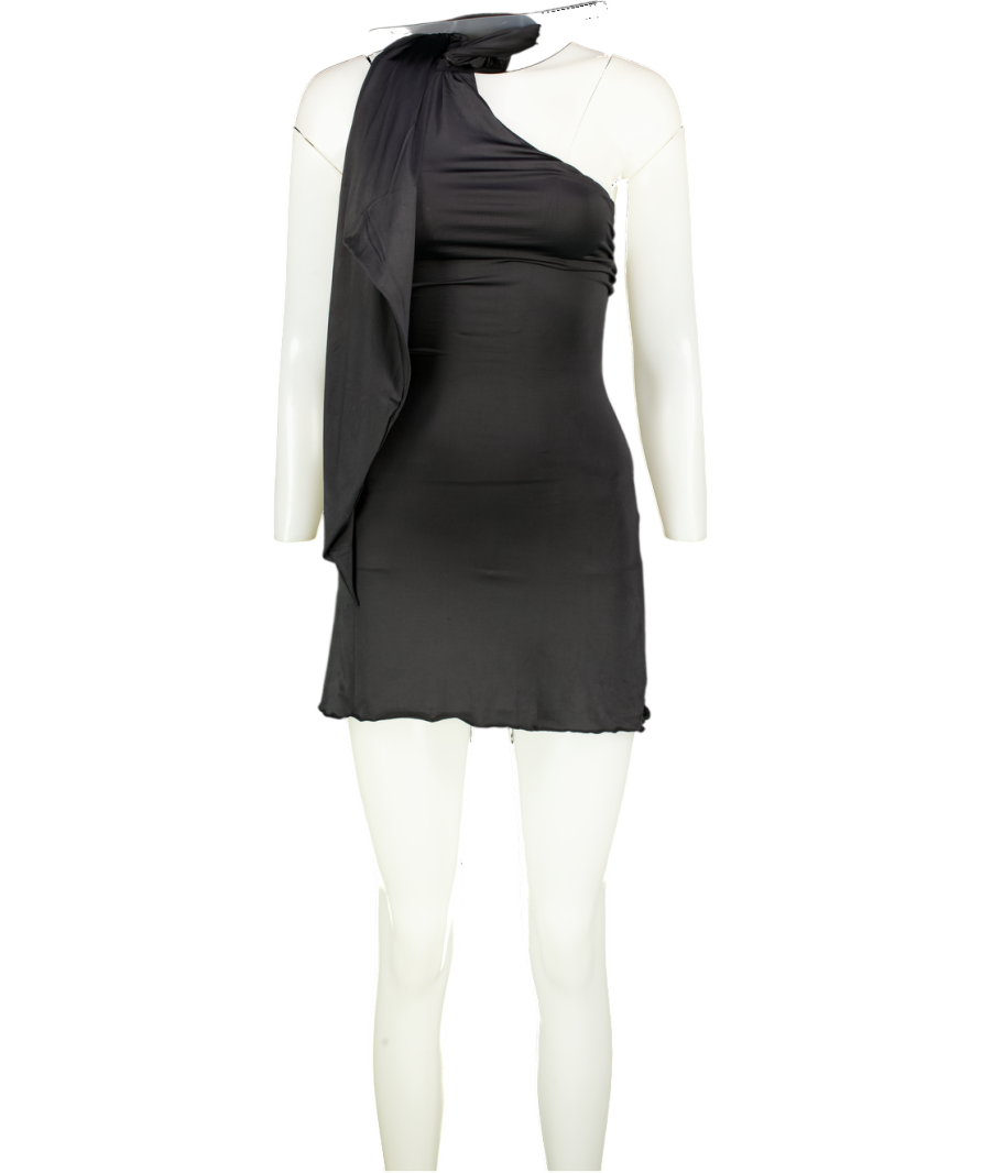 Oh Polly Black Slinky Scarf Neck Mini Dress UK 6