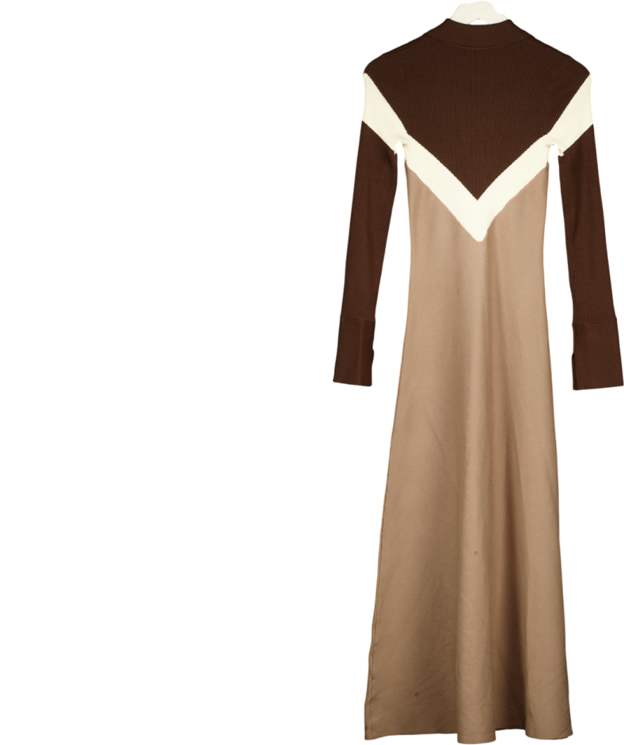 KAREN MILLEN Brown Viscose Blend Rib Knit Polo Top Maxi Dress UK XS