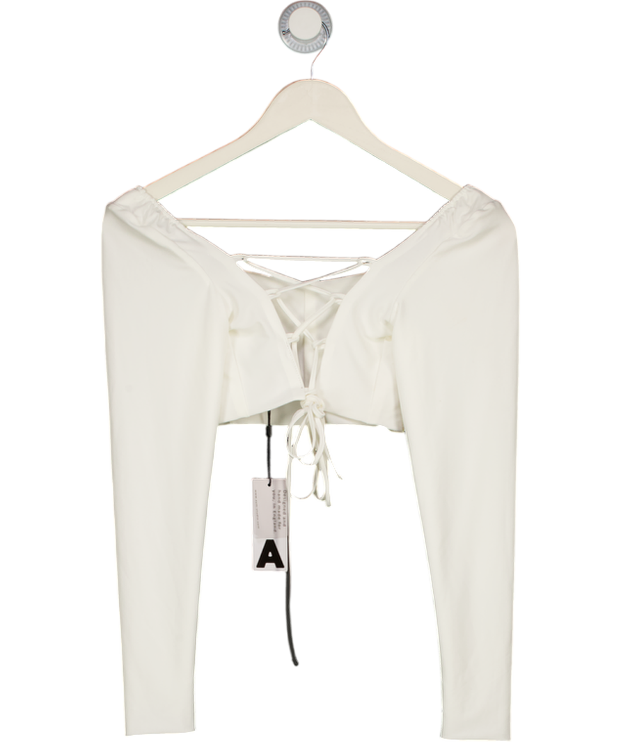 AYM STUDIOS White Laced Back Long Sleeve Crop Top UK M