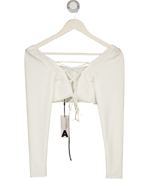 AYM STUDIOS White Laced Back Long Sleeve Crop Top UK M